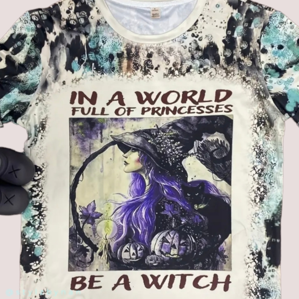 Women’s Leopard Witch Print T-Shirt, Crew Neck